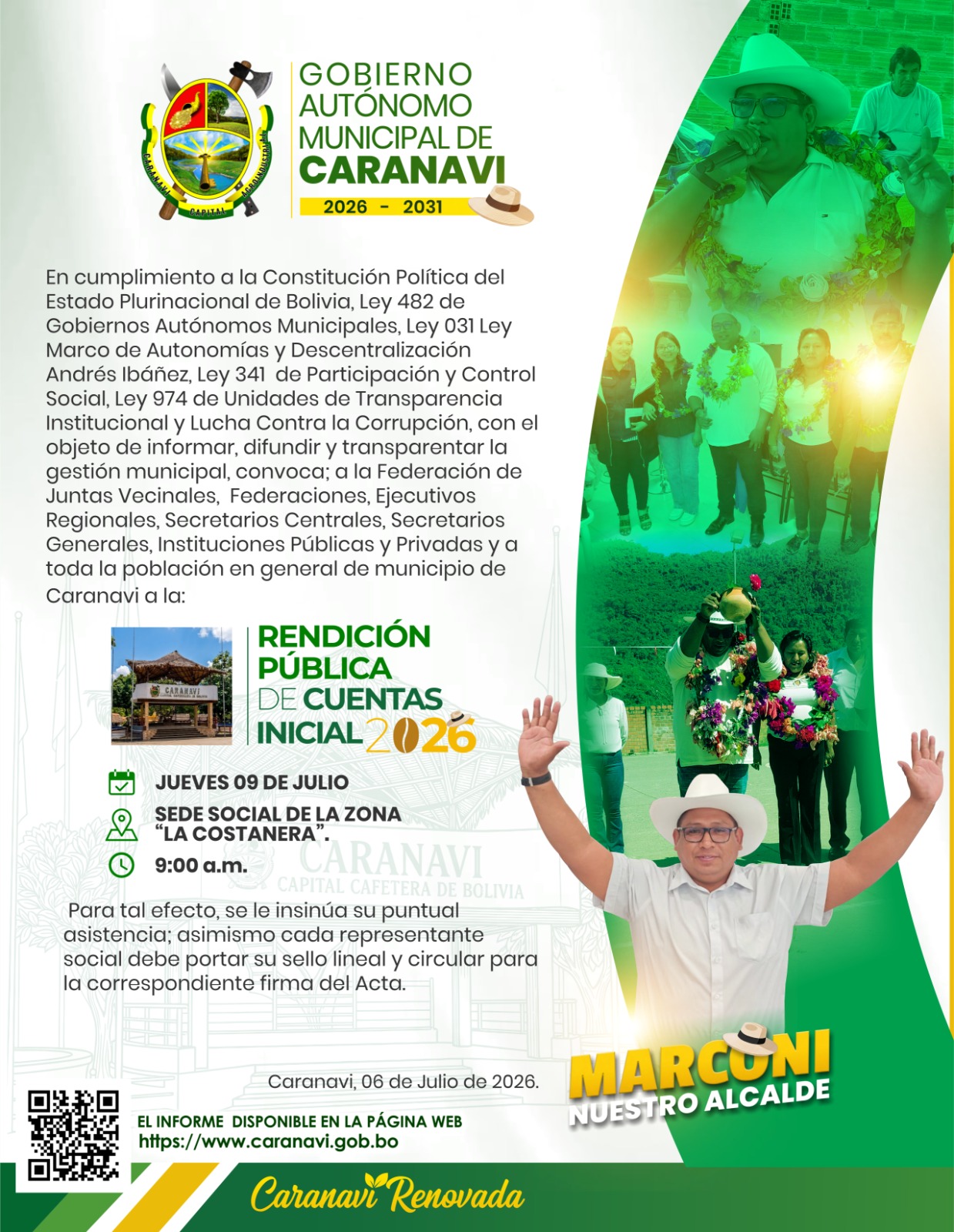Informe de Rendición Pública de Cuentas Inicial 2026 – Gobierno Autónomo Municipal de Caranavi